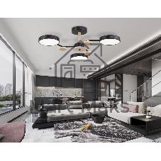 Светильник Ambrella light FL4857/3 BK/WD черный/дерево 54W 3000-6000K D660*170 (без ПДУ)