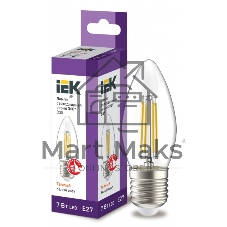 Лампа светодиодная LED 7вт Е27 теплый свеча FILAMENT