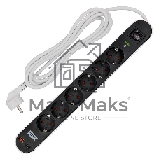 Фильтр сетевой СФ-06К 16А USB A+C 20Вт 3м 3х1,5мм2 черный