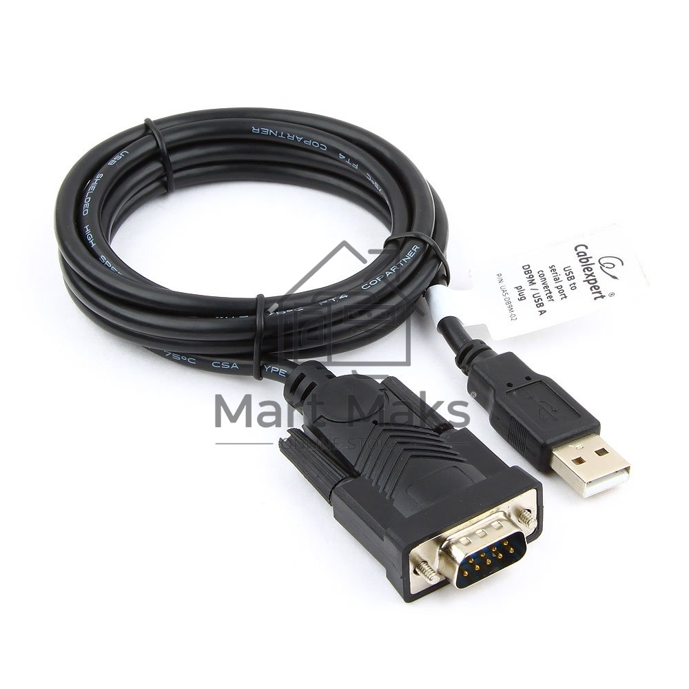 Конвертер USB->SERIAL Cablexpert UAS-DB9M-02 AM/DB9M, 1,5 м, PL2303TA, WinXP-Win8, черный, пакет