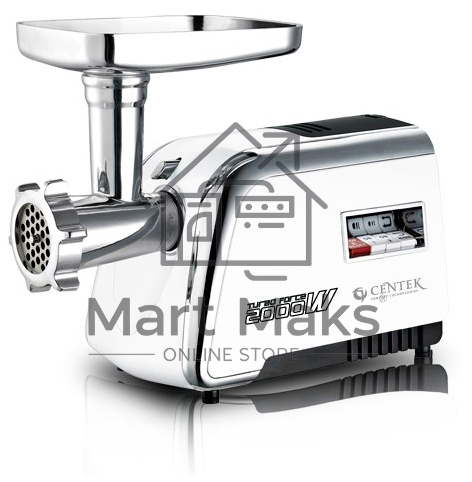 Мясорубка Centek CT-1602 Juice 2000W, Соковыж., нож+диски (2 шт) из литой стали, реверс (белый/хром)