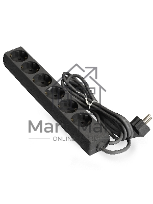 Удлинитель ExeGate ECE-6-3B (EX285831RUS), черный, 3 м, евровилка с заземлением, 6 евророзеток с заземлением, 2200 Вт