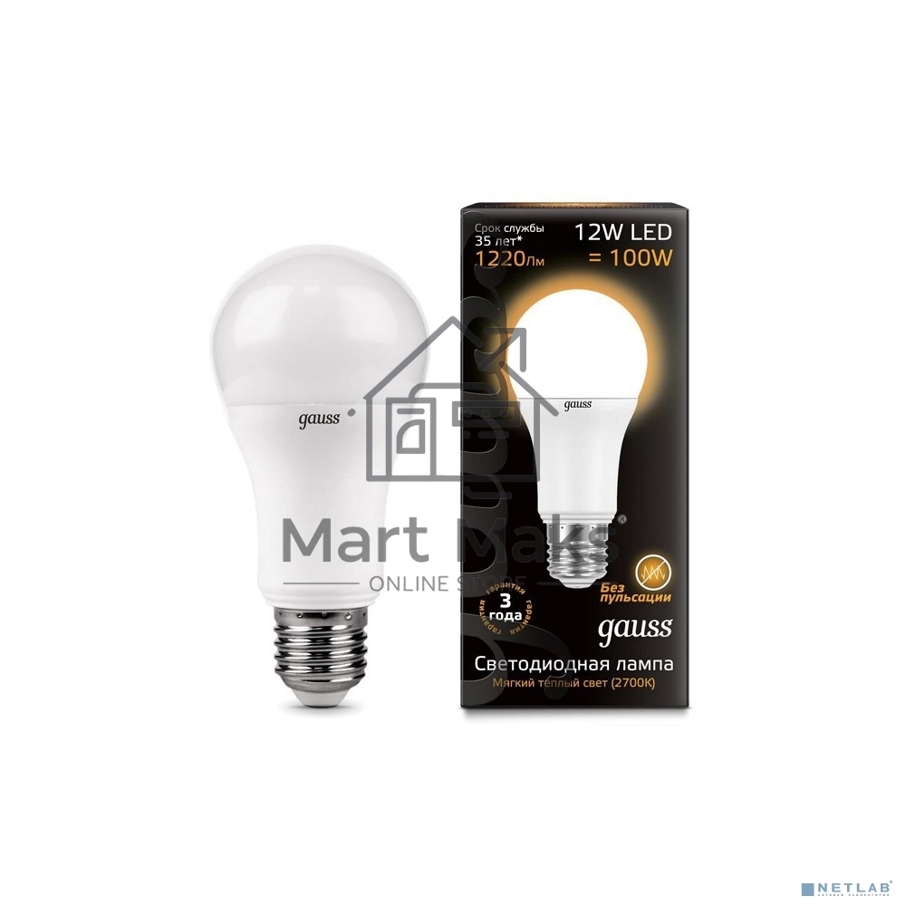 Лампа светодиодная GAUSS LD102502112LED A60 globe 12W E27 2700K