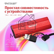 Внешний SSD Patriot 512Gb USB-C, Transporter Lite, R/W 1000MB/1000MB/s, красный
