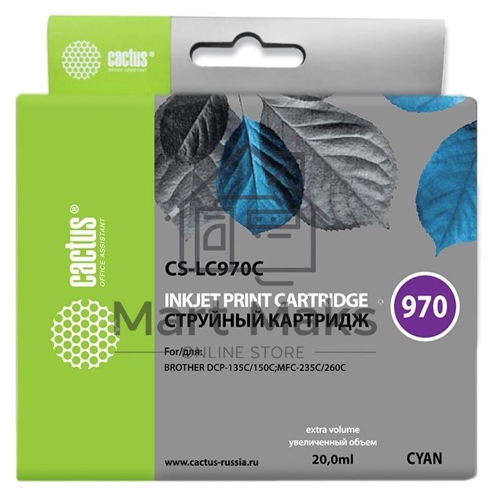 Картридж струйный Cactus CS-LC970C голубой (20 мл) для Brother DCP-135C/150C/MFC-235C/260C