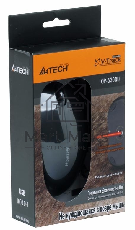 Мышь проводная A4Tech OP-530NU черный, 1200 dpi, USB, кнопки - 3