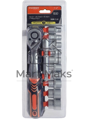 Набор торцовых головок PATRIOT SSR-1/2, CrV сталь, трещотка, удлинитель, 12 предм.Тороцовые головки 10 шт: 10,11,12,13,14,15,17,19,22,24мм удлинитель 125мм 1шт трещотка 72 зуба 1 шт