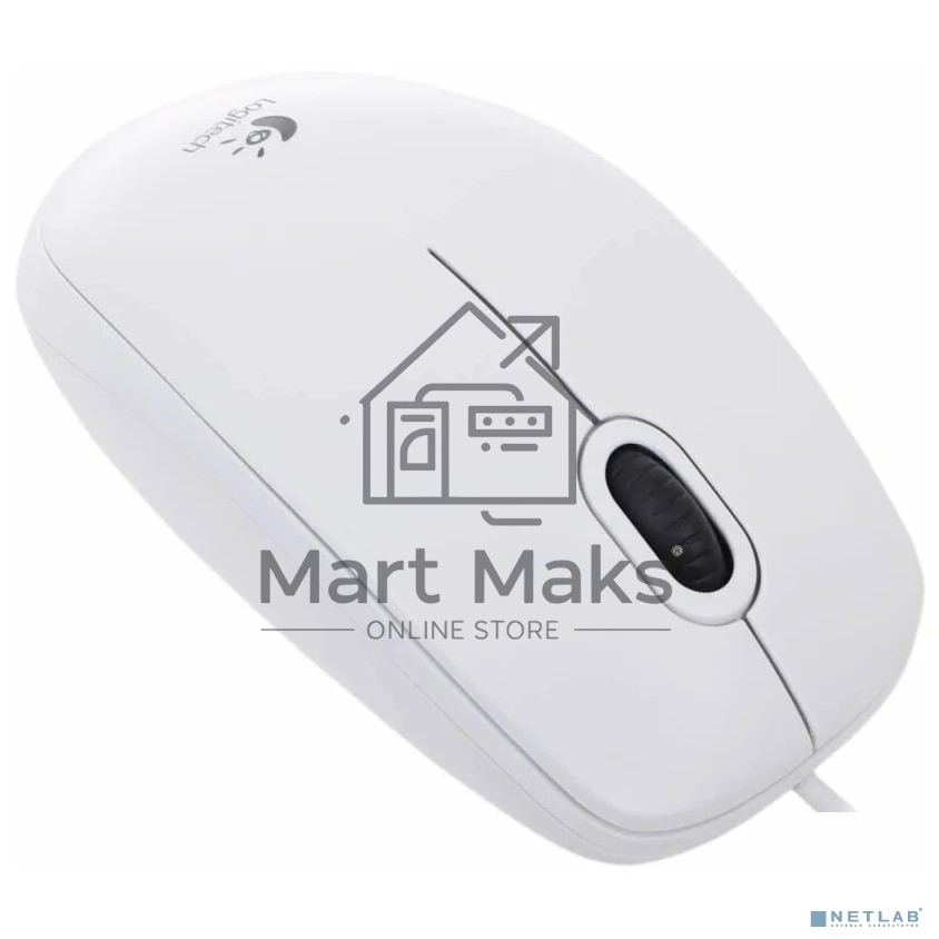 Мышь проводная Logitech B100 белый, 1000 dpi, USB, кнопки - 3