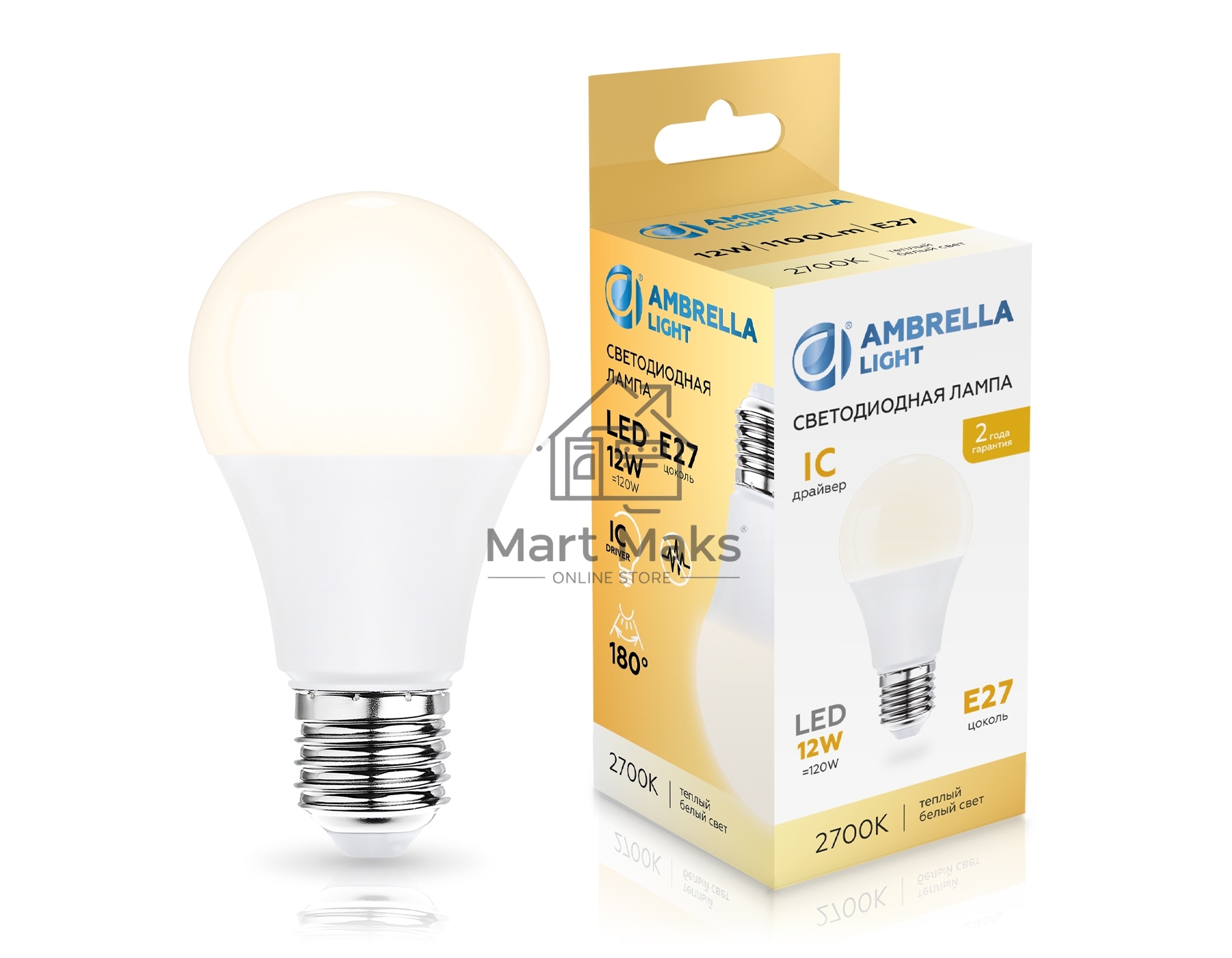 Лампа светодиодная 601203 LED A60 12W IC E27 2700K 175-265V