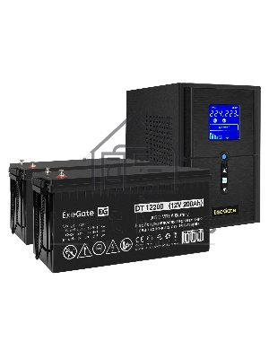 Комплект источника бесперебойного питания Exegate EX295987RUS + батарея 200Aч EX282991RUS 2шт (инвертор, синус, для котла) ExeGate SineTower SZ-1000.LCD.AVR.2SH.1C13.USB <1000VA/800W, чистый синусоида, LCD дисплей, AVR, 2*Schuko+1*C13, USB, линейно-интера
