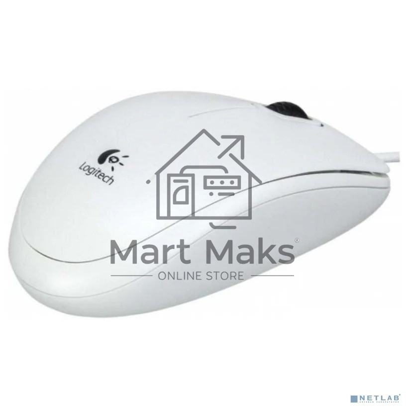 Мышь проводная Logitech B100 белый, 1000 dpi, USB, кнопки - 3