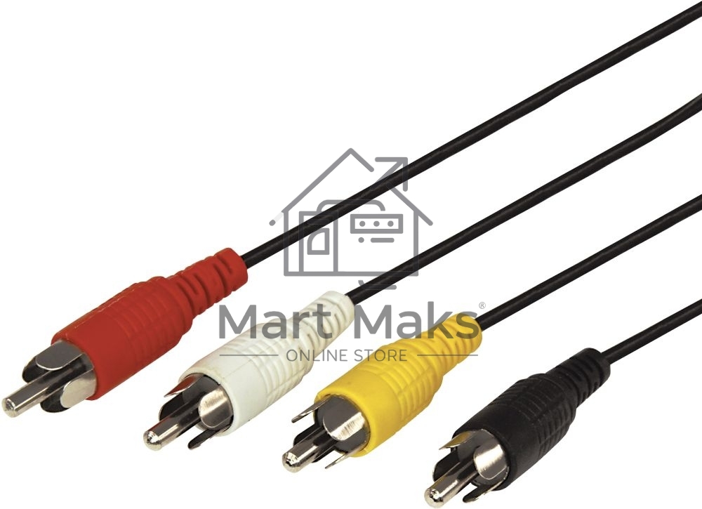 Шнур Rexant 4 RCA - 4 RCA, 3 м, черный (10 шт./уп.)