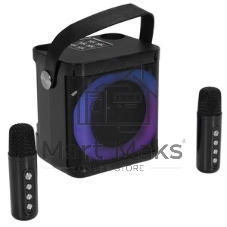 Переносная караоке система TRS2406 iconBIT K702B Колонка 10Вт, 2 микрофона Bluetooth, подсвктка, с аккумулятор в колонке 1500mAh и микрофонах, 16*12*16.7 CM, черный