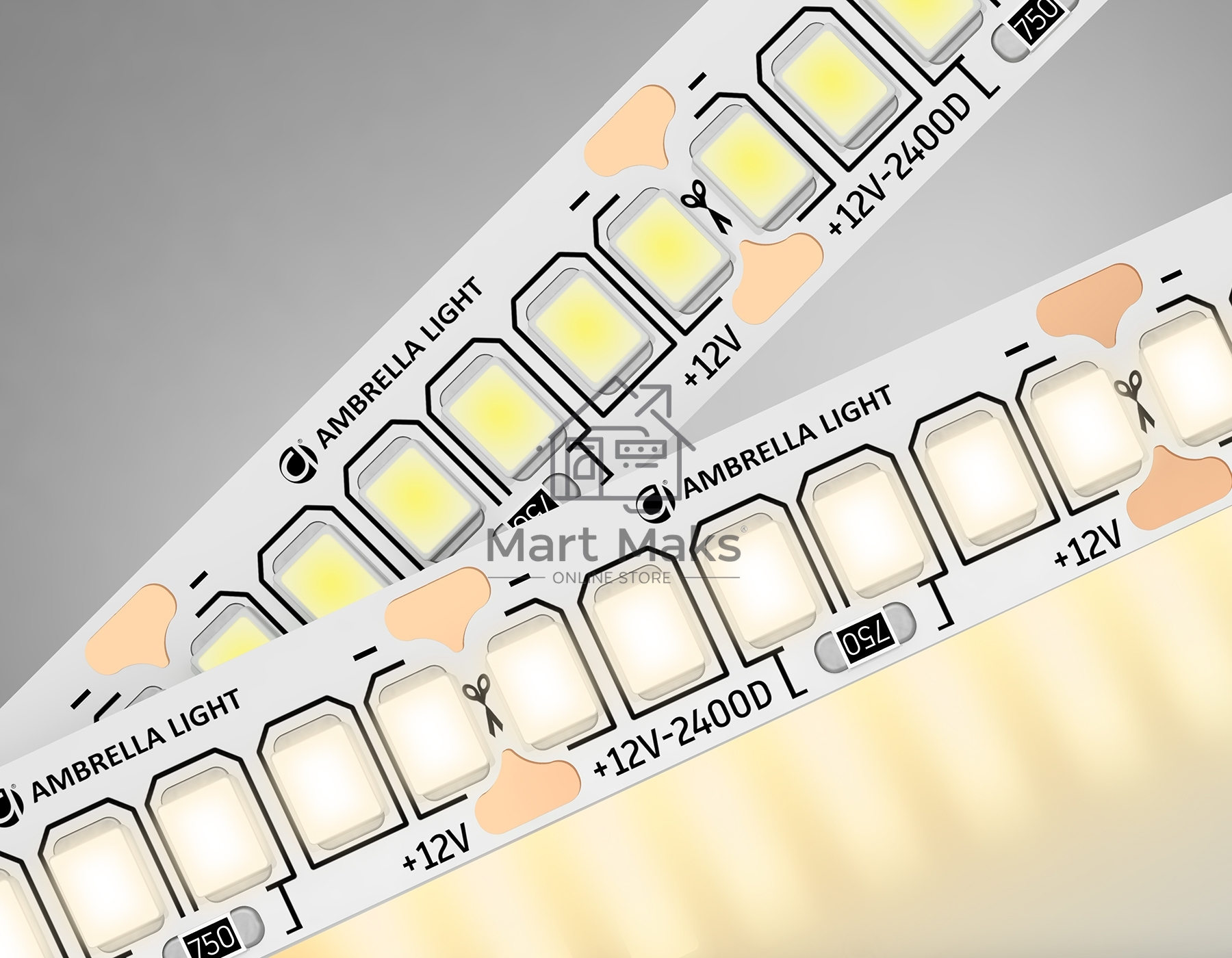 Светодиодная лента Ambrella light GS1501 2835 240Led/ 19.2W m/ 12V IP20 3000K/ 5000*10*1.2mm (2 конт.)