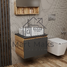 Комплект: тумба Bau Dream Blackwood графит 60, 1 ящик, раковина прямоугольная BAU Cerama 48х37, мрамор, смеситель Hotel Dream, нерж сталь