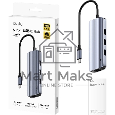 USB-концентратор CUDY UH606, USB Type-C, HDMI + RJ-45 + USB, USB Type-C