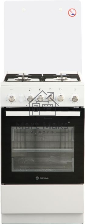 Плита газовая De Luxe 5040.30г (кр) ЧР белый/черный, конфорок 4 шт, духовка 43 л, 50 см x 85 см x 50 см