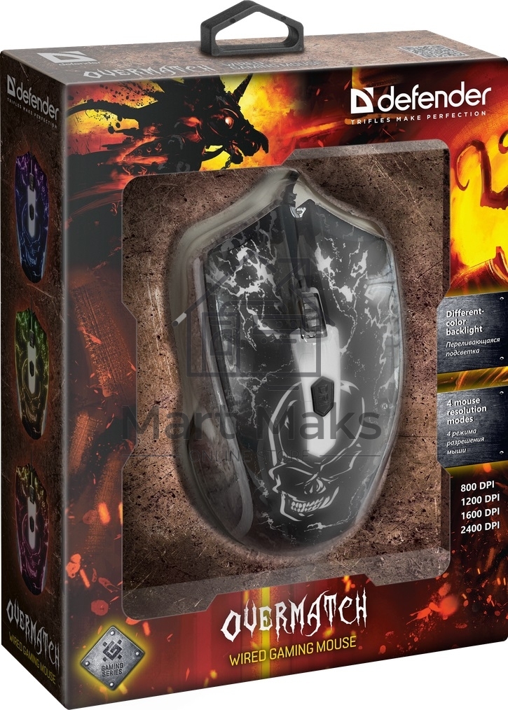Мышь проводная Defender Overmatch GM-069 черный, 2400 dpi, USB, кнопки - 4