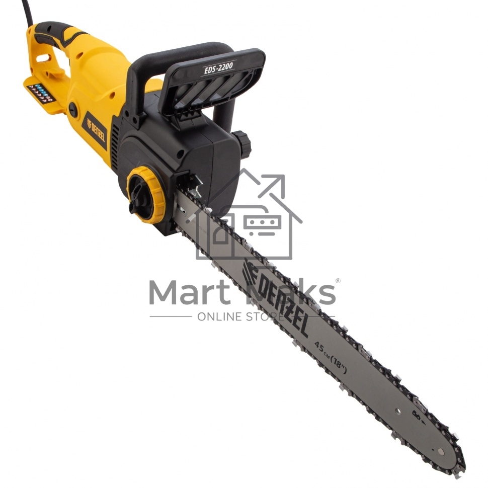 Пила цепная электрическая EDS-2200, 2,2кВт,продольная,шина 45см,шаг 3/8, паз 1,3мм, 62зв Denzel
