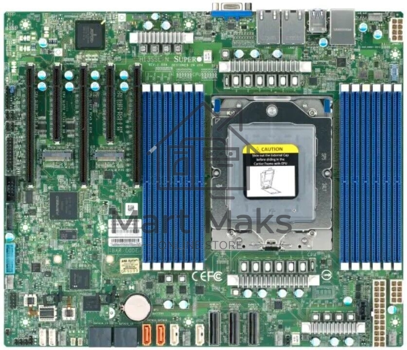 Серверная материнская плата Supermicro H13SSL-N-B, сокет SP5, чипсет встроен в процессор, 12xDDR5, 5xPCIe, 3xPCIe 5.0 x16, 2xM.2, 8xSATA, 2xGigabit Ethernet, 24-pin + 8-pin + 8-pin, ATX