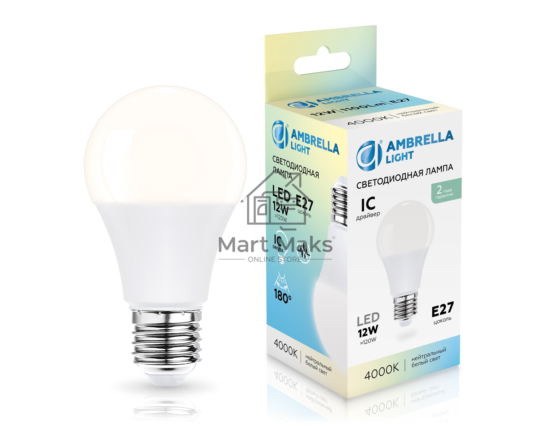 Лампа светодиодная 601204 LED A60 12W IC E27 4000K 175-265V