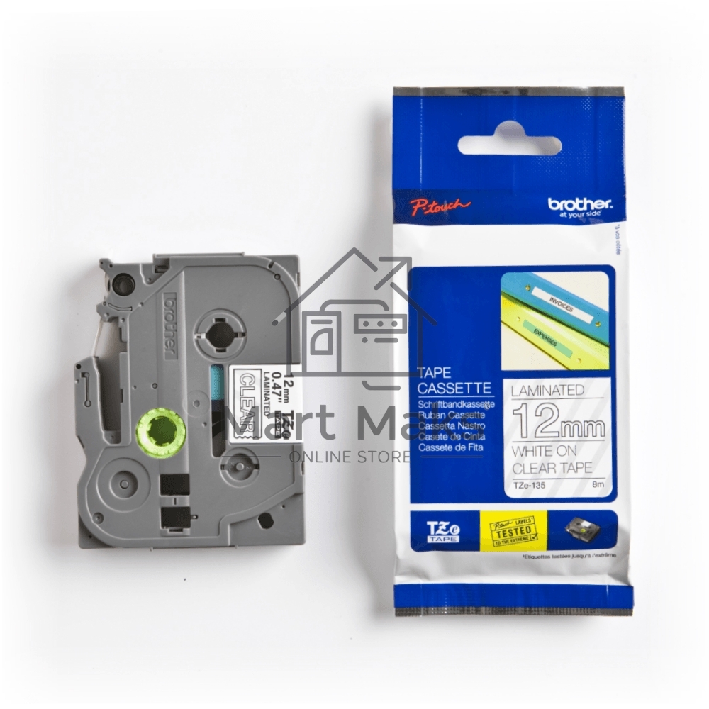 Картридж Brother TZ-E135 12 мм, белый шрифт, прозрачный фон, для BROTHER P-Touch