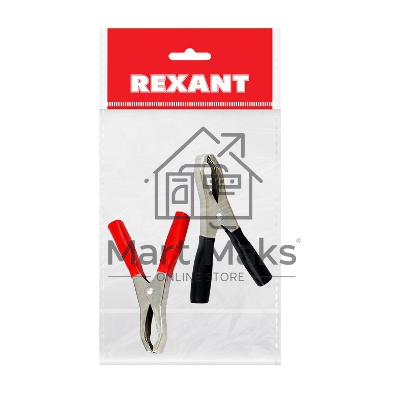 Зажим крокодил Rexant, длина 98 мм, ток 50A, 2 шт., пакет БОПП