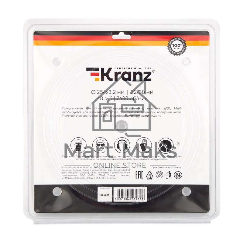 Диск пильный 254 мм х 48 зуб х 32/30 мм Kranz