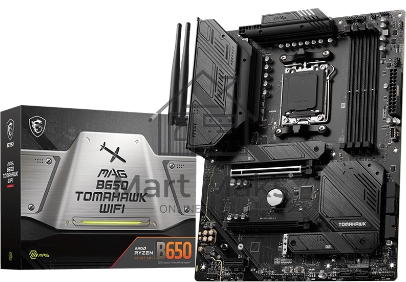 Материнская плата MSI MAG B650 TOMAHAWK WIFI, AM5, AMD B650, 4xDDR5, 6xSATA, 3xM.2, 1xPCI-E 4.0 x16, 1xPCI-E 4.0 x2, 1xHDMI, 1xDisplayPort, 1xUSB Type-C, 1x2.5Gb LAN, 2xUSB-A 2.0, 3xUSB-A 3.2 Gen 1, 3xUSB-A 3.2 Gen 2, 5x3.5 мм, 7.1, Standard-ATX
