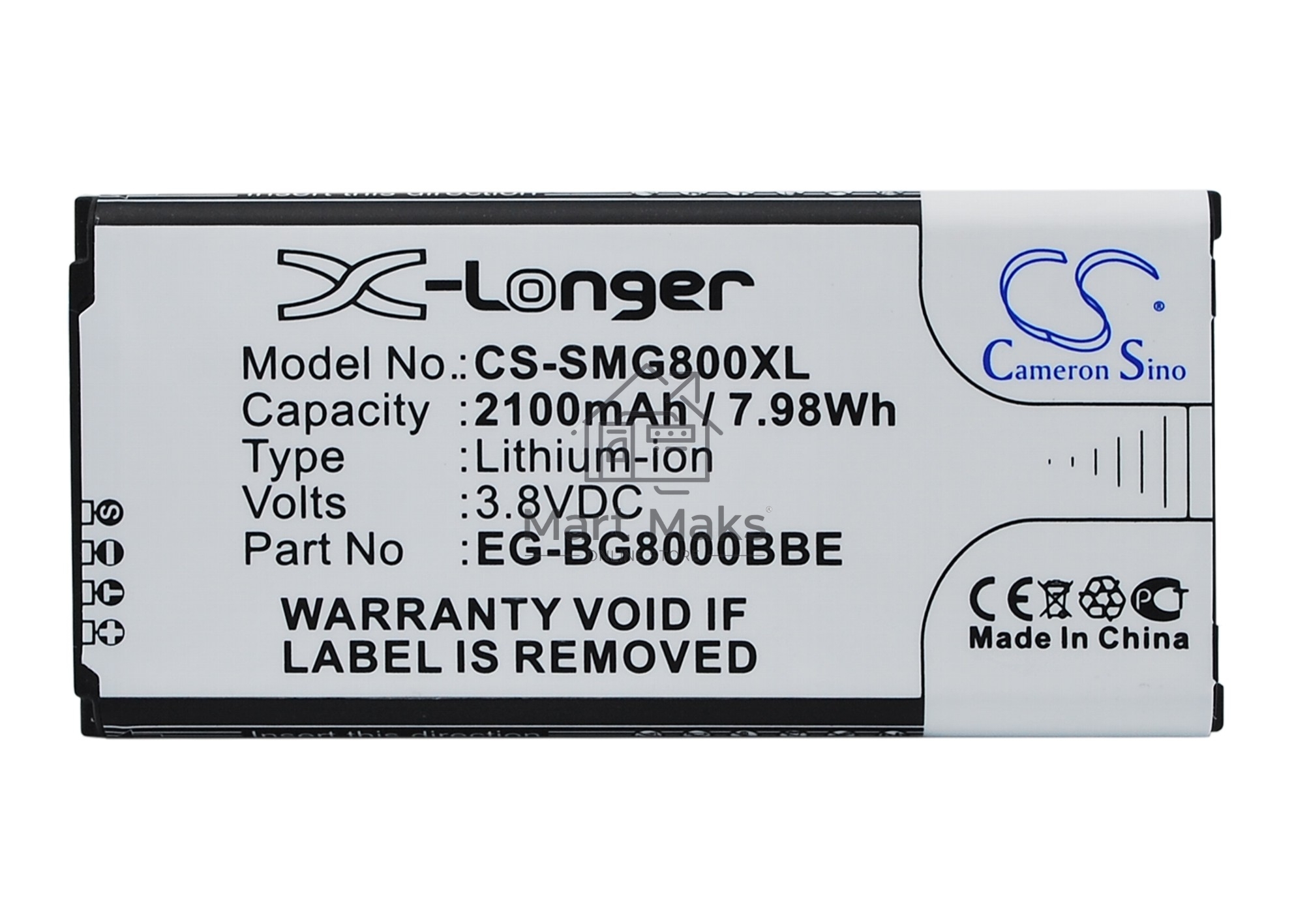 Аккумулятор CameronSinoCS-SMG800XL BG-BG800BBE для Samsung Galaxy S5 Mini SM-G800F3.85V / 2100mAh / 8.09Wh