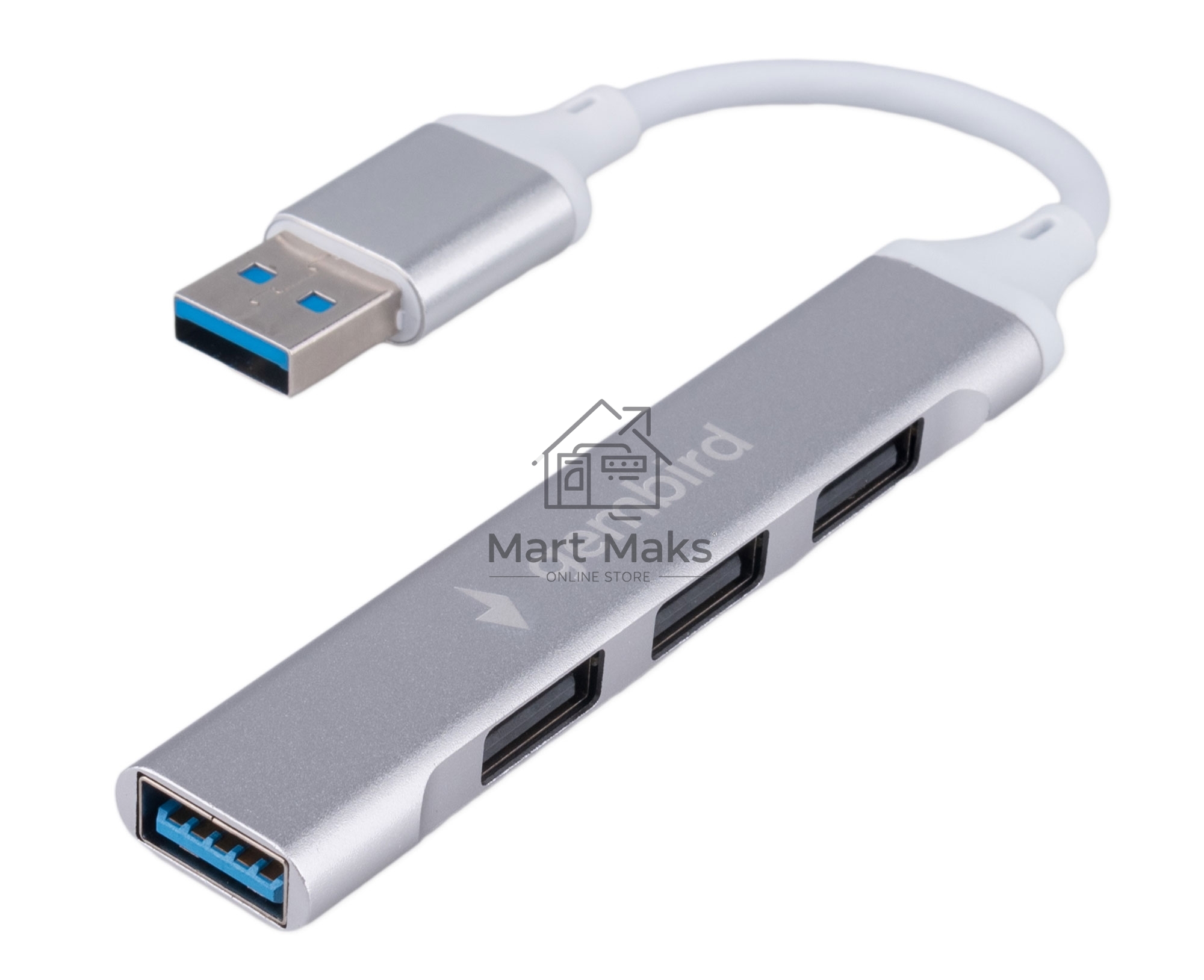 Разветвитель USB3.0/2.0 Gembird UHB-C206, USB3.0, 3xUSB2.0, кабель USB 10см, серебристый металл, пакет