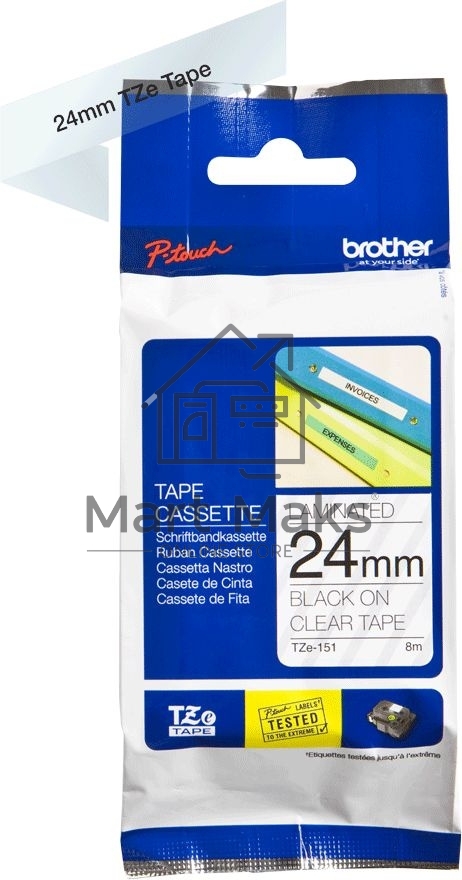 Картридж Brother TZ-E151 24 мм, 8 м, черный шрифт, прозрачный фон, для BROTHER P-Touch