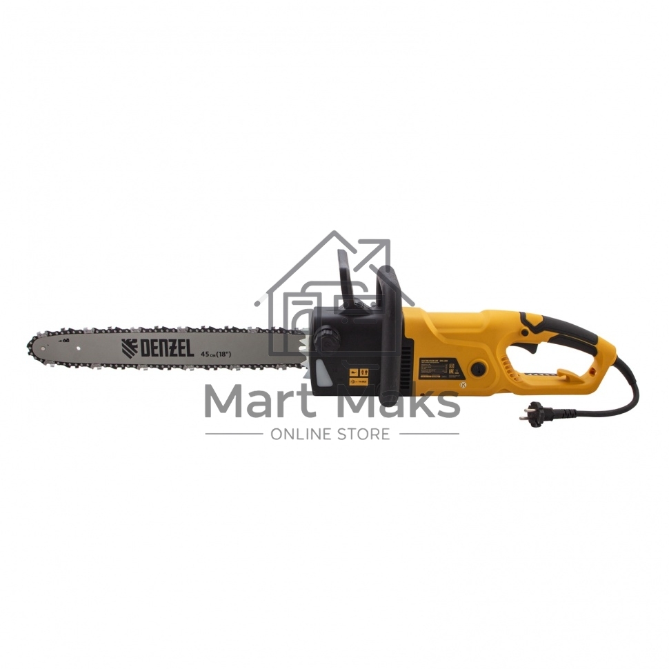Пила цепная электрическая EDS-2200, 2,2кВт,продольная,шина 45см,шаг 3/8, паз 1,3мм, 62зв Denzel
