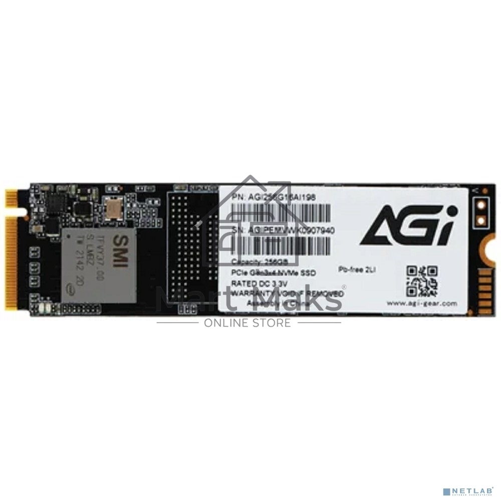 Накопитель SSD AGI AI198, 256Gb, PCIe 3.0 x4, M.2 2280, NVMe, R/W 1936/1217