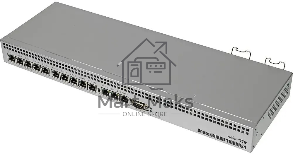 Маршрутизатор MikroTik RB1100AHx4 with Annapurna Alpine AL21400 Cortex A15 CPU (4-cores, 1.4GHz per core), 1GB RAM, 13xGbit LAN, RouterOS L6, 1U rackmount case, Dual PSU