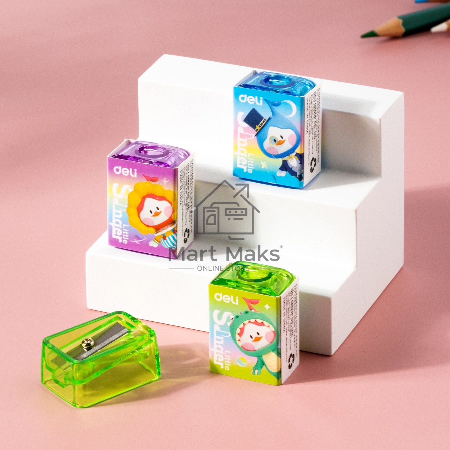 Точилка для карандашей ручная Deli EH552 Little Singer, 1 отверстие, пластик, ассорти, коробка