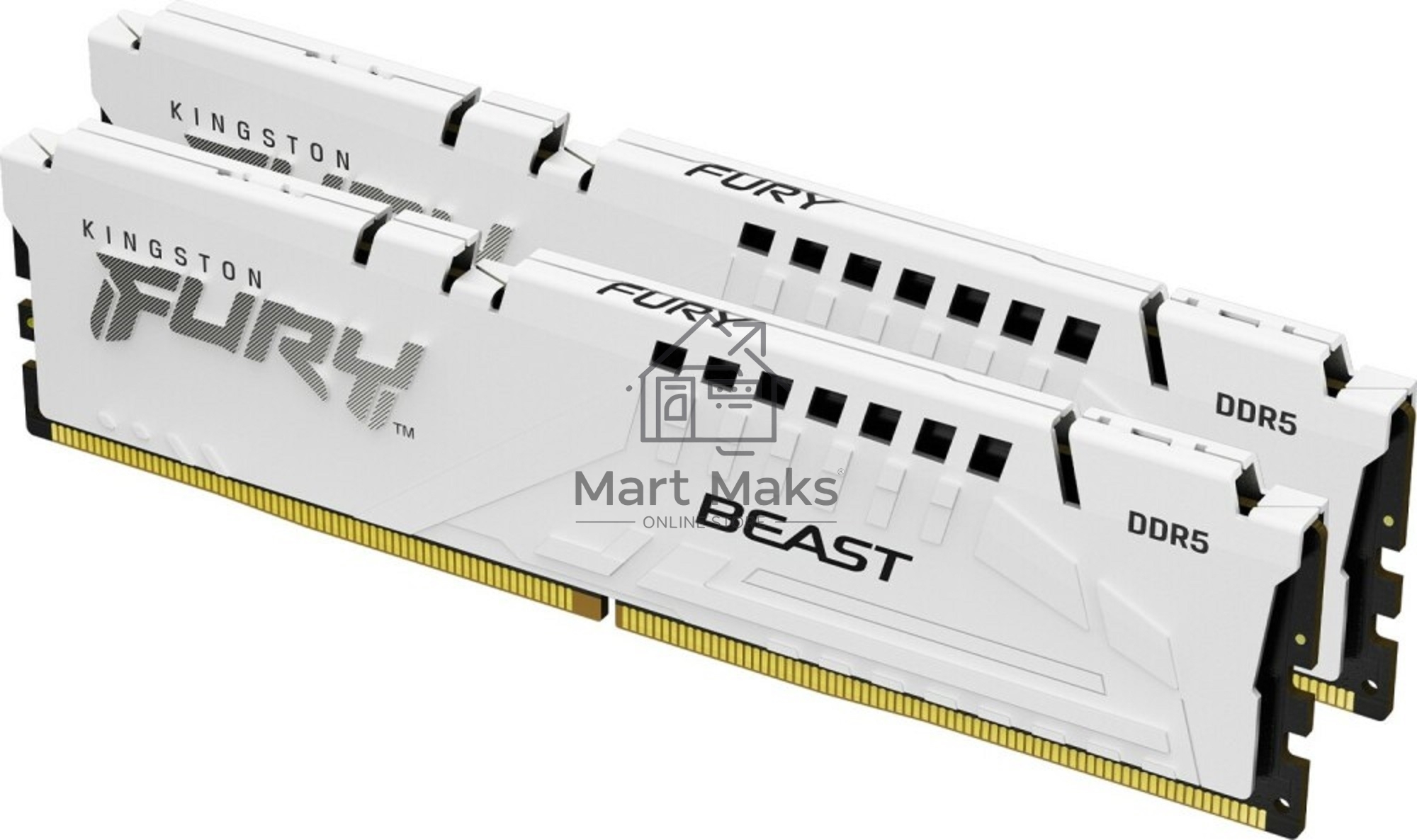Оперативная память Kingston Fury Beast, DDR5, 32GB (2x16GB), 5600MHz, CL40, DIMM, с радиатором, белый