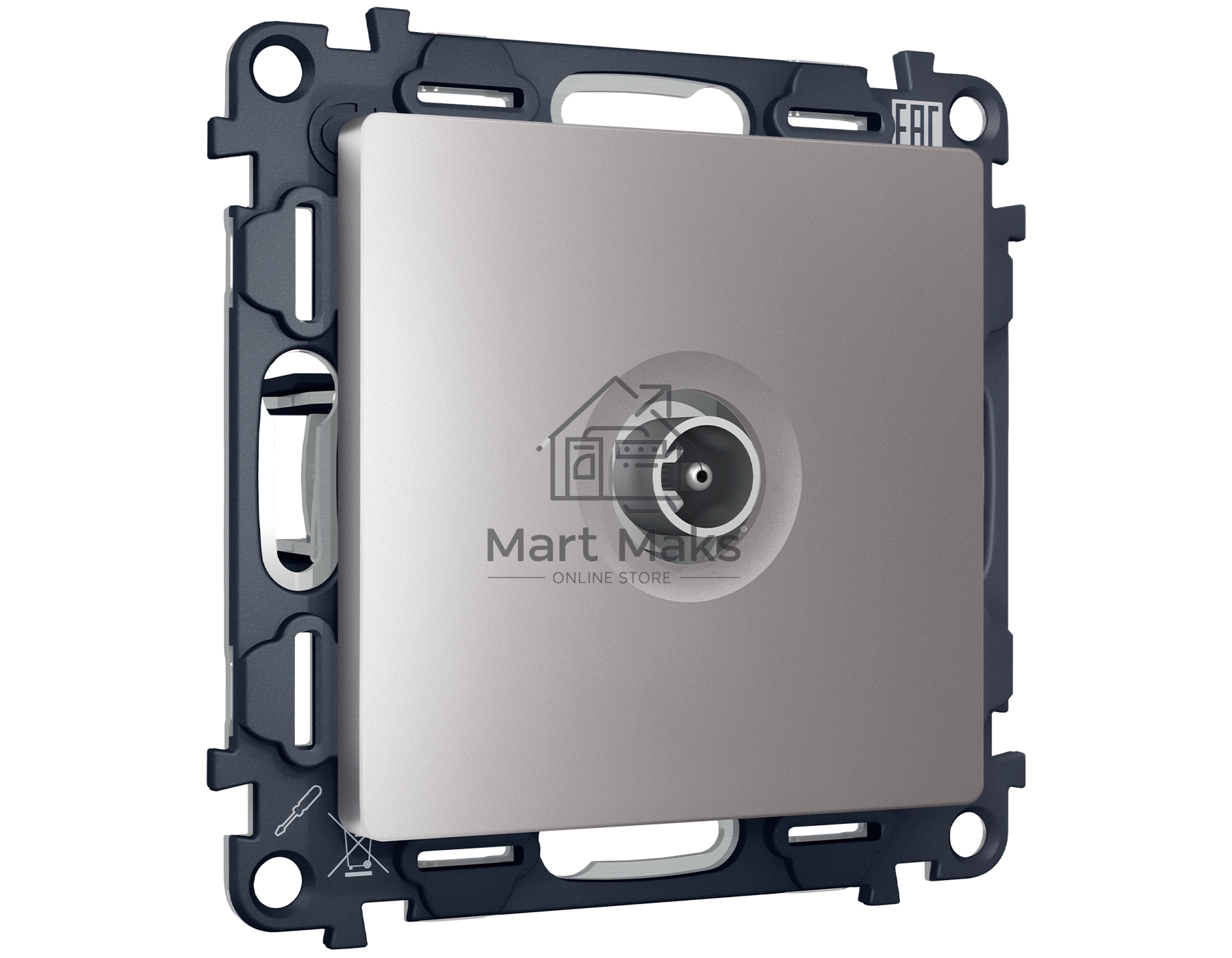 Комплект механизма TV розетки оконечной ALFA Сталь матовый 50-870 MHz 1dB QUANT (AP5130, VM202) MA513010