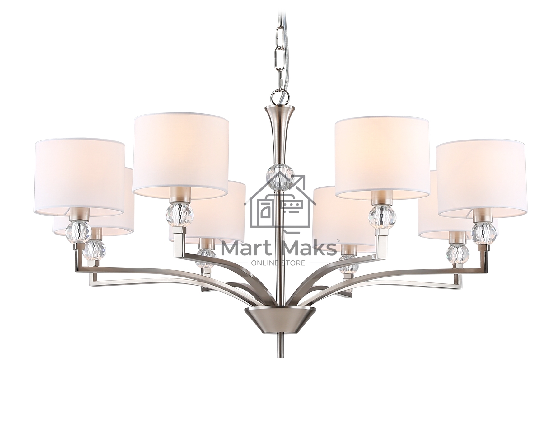 Люстра Ambrella light LH71123/8 SN/WH никель/белый E14/8 max 40W D840*880