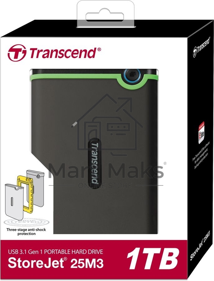 Внешний жесткийдиск 1TB Transcend StoreJet 25M3S, 2.5