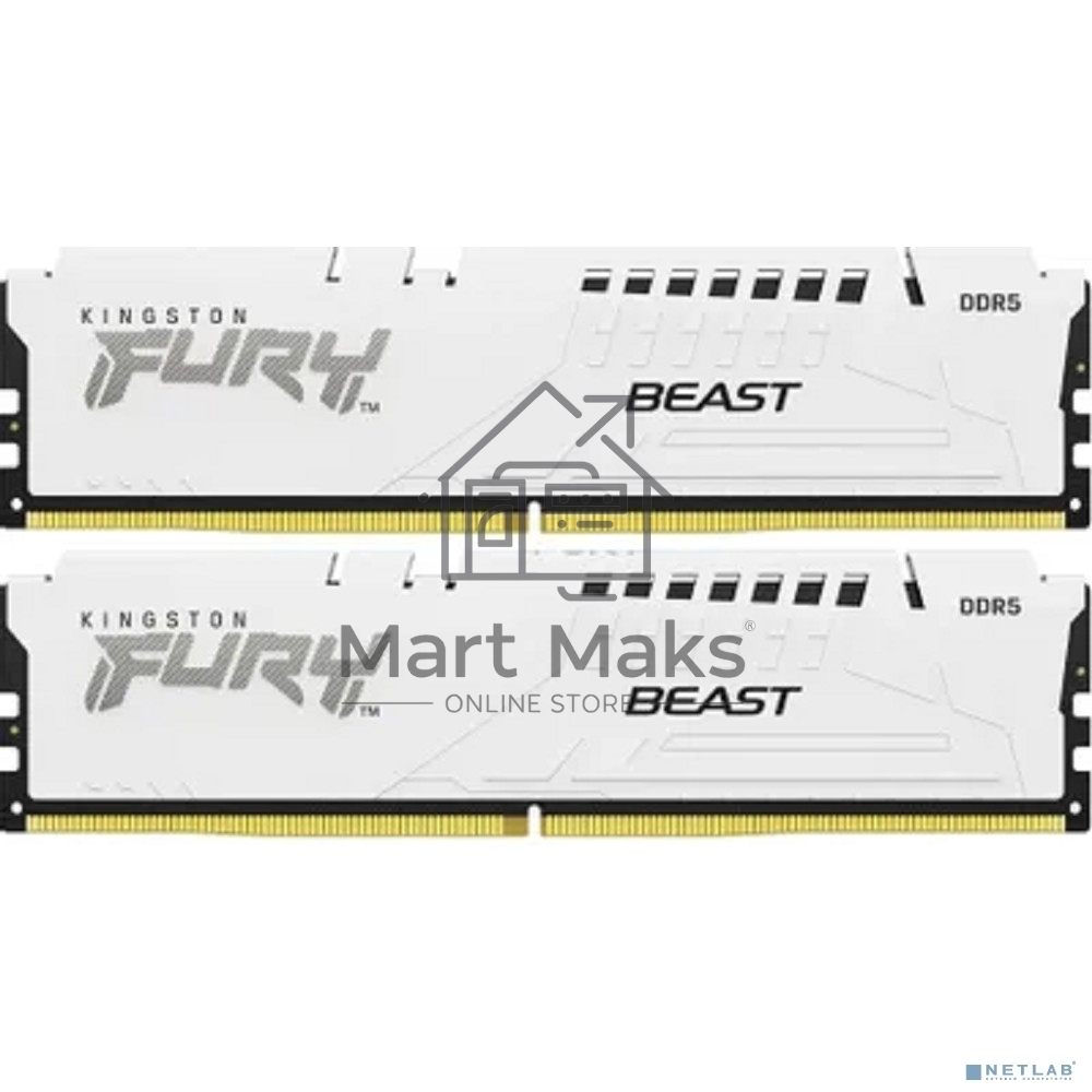 Оперативная память Kingston Fury Beast, DDR5, 32GB (2x16GB), 5600MHz, CL40, DIMM, с радиатором, белый