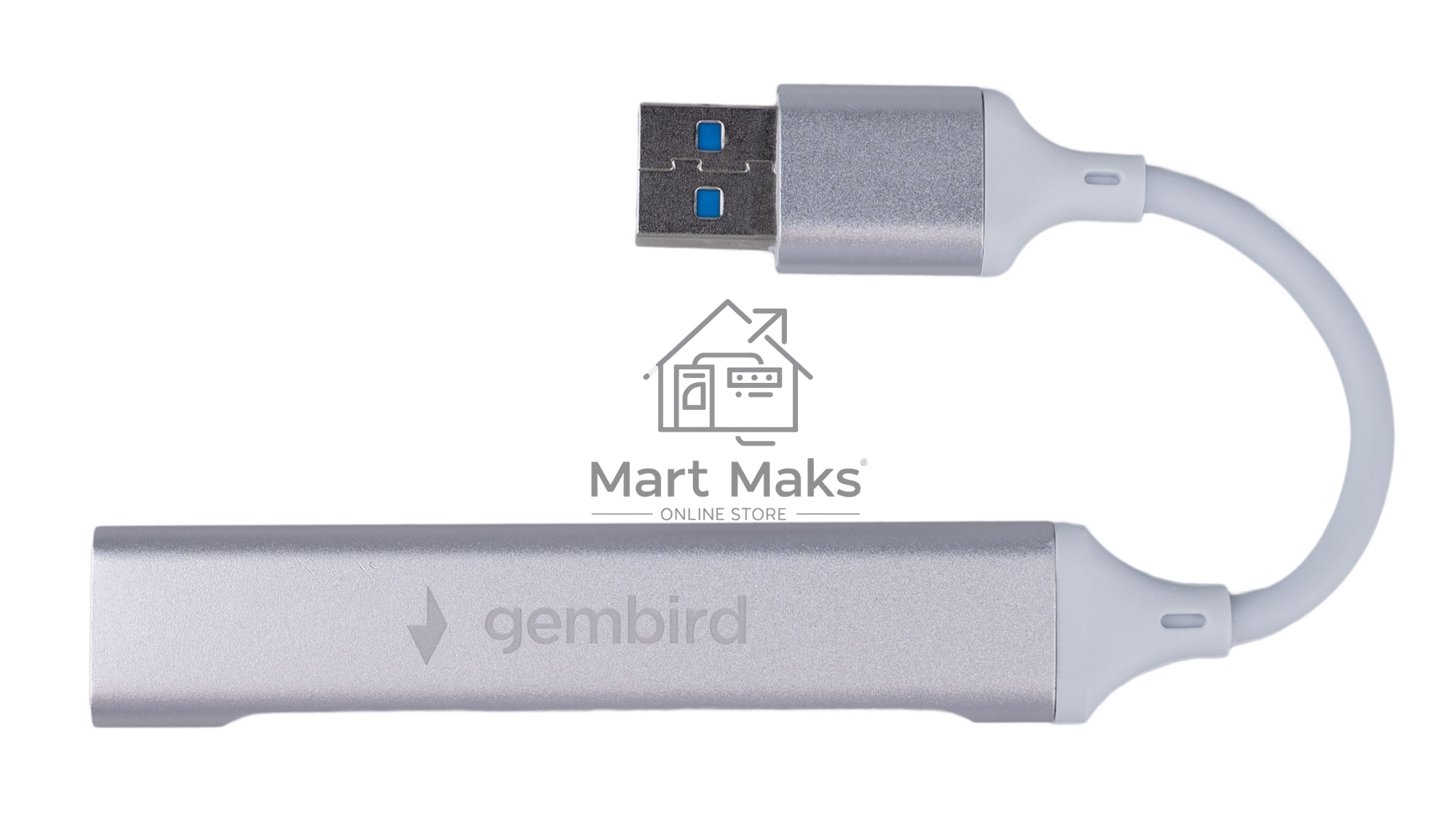 Разветвитель USB3.0/2.0 Gembird UHB-C206, USB3.0, 3xUSB2.0, кабель USB 10см, серебристый металл, пакет