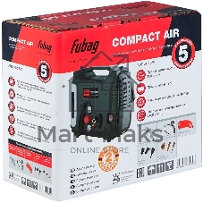 Компрессор FUBAG COMPACT AIR 6412320 ( Ресивер 5 л, Произв-сть 180 л/мин, Давление 10 бар, Мощность 1300 Вт, Напряжение 230/50 В/Гц, Вес 8.4 кг )