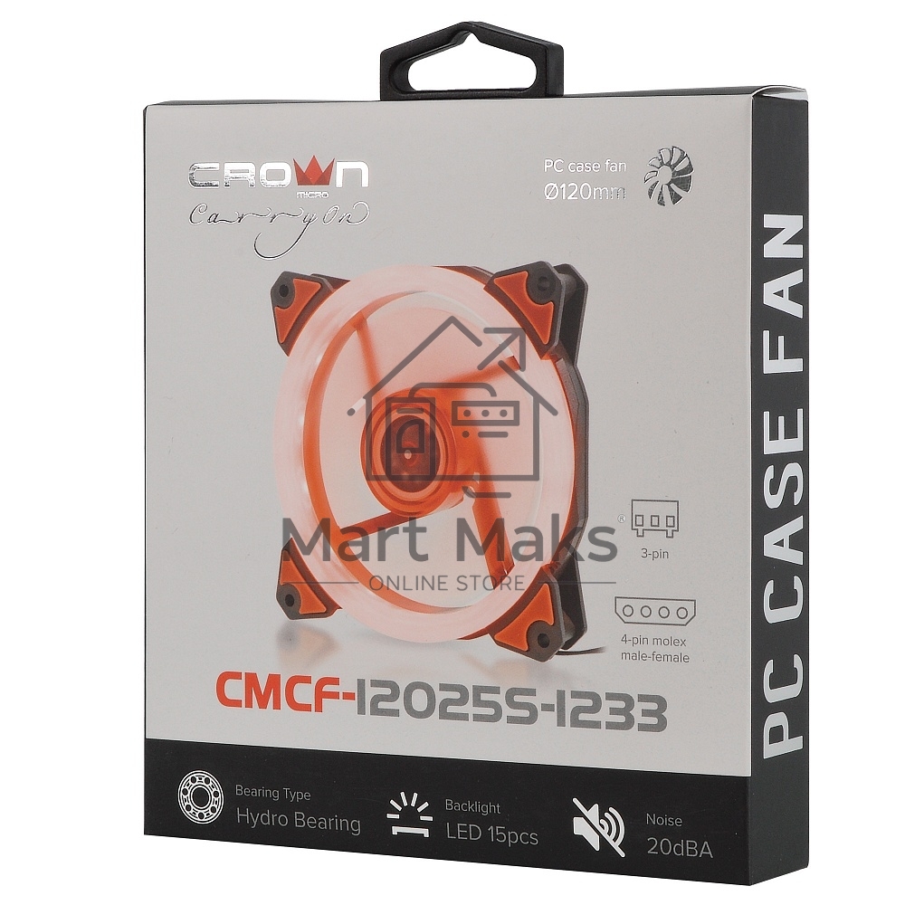 Вентилятор для корпуса Crown CMCF-12025S-1233 черный/оранжевый, 120 мм, 1650 об/мин, 23 дБ, 3 pin