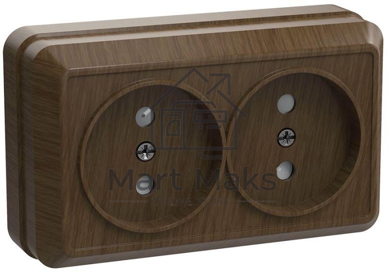 Розетка 2-м ОП Октава 10А IP20 без заземл. дуб ИЭК ERO20-K04-10-DC