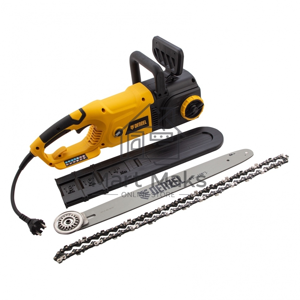 Пила цепная электрическая EDS-2200, 2,2кВт,продольная,шина 45см,шаг 3/8, паз 1,3мм, 62зв Denzel