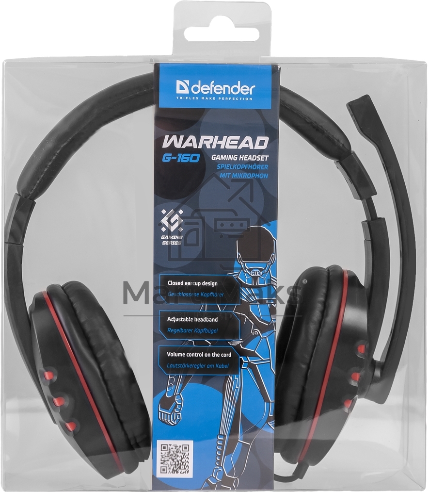 Наушники Defender Warhead G-160 черный, кабель 2,5 м