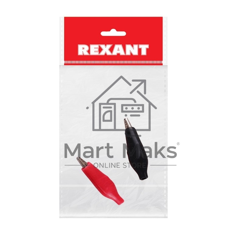 Зажим крокодил в изоляторе Rexant, длина 46 мм, ток 5A, 2 шт., пакет БОПП