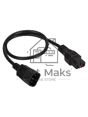 Шнур питания с блокировкой C13-C14, 3х0.75, 220В, 10А, черный, 0.5 метра