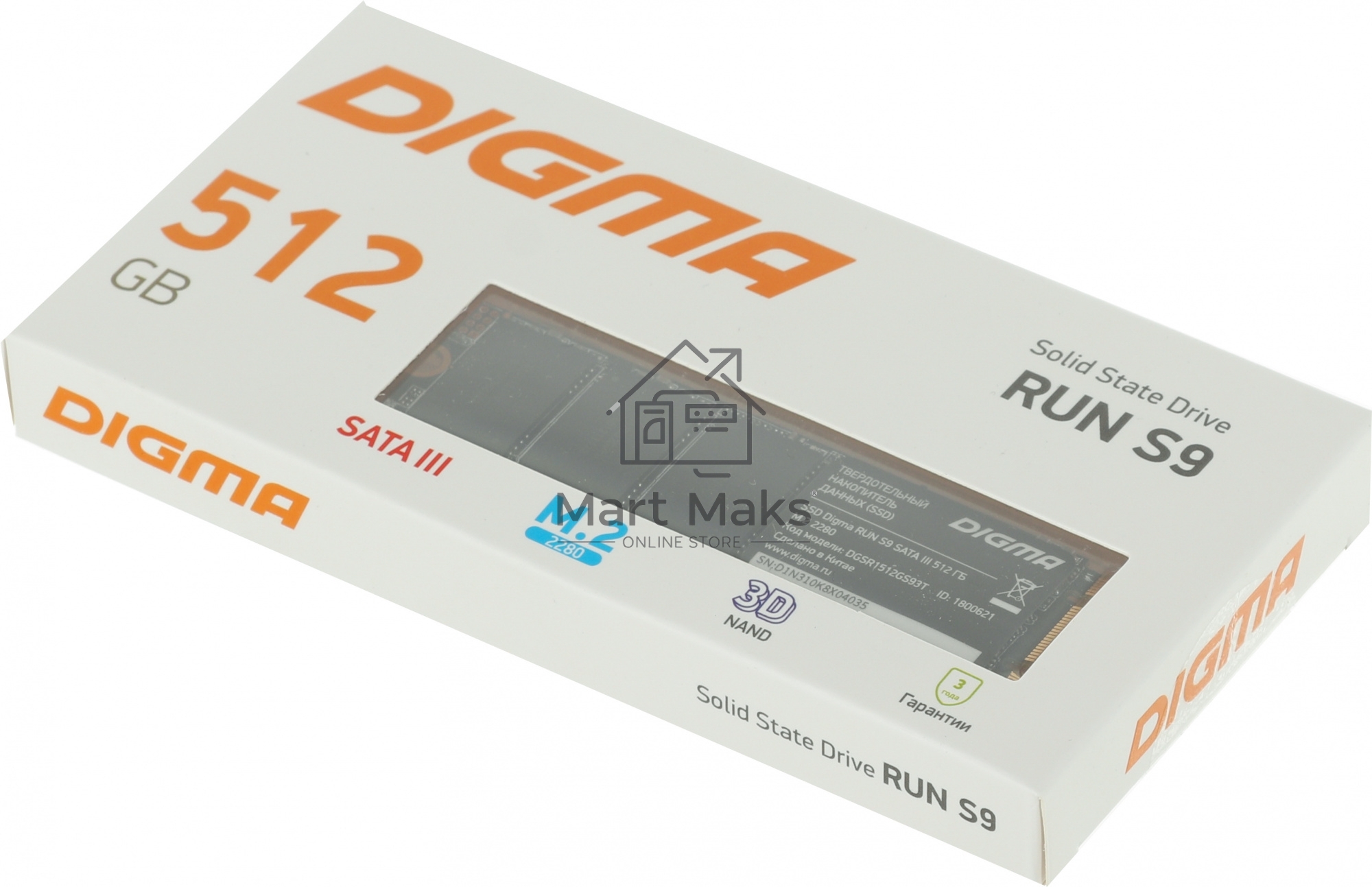 Накопитель SSD Digma Run S9, 512Gb, SATA III, M.2 2280, R/W 520/475